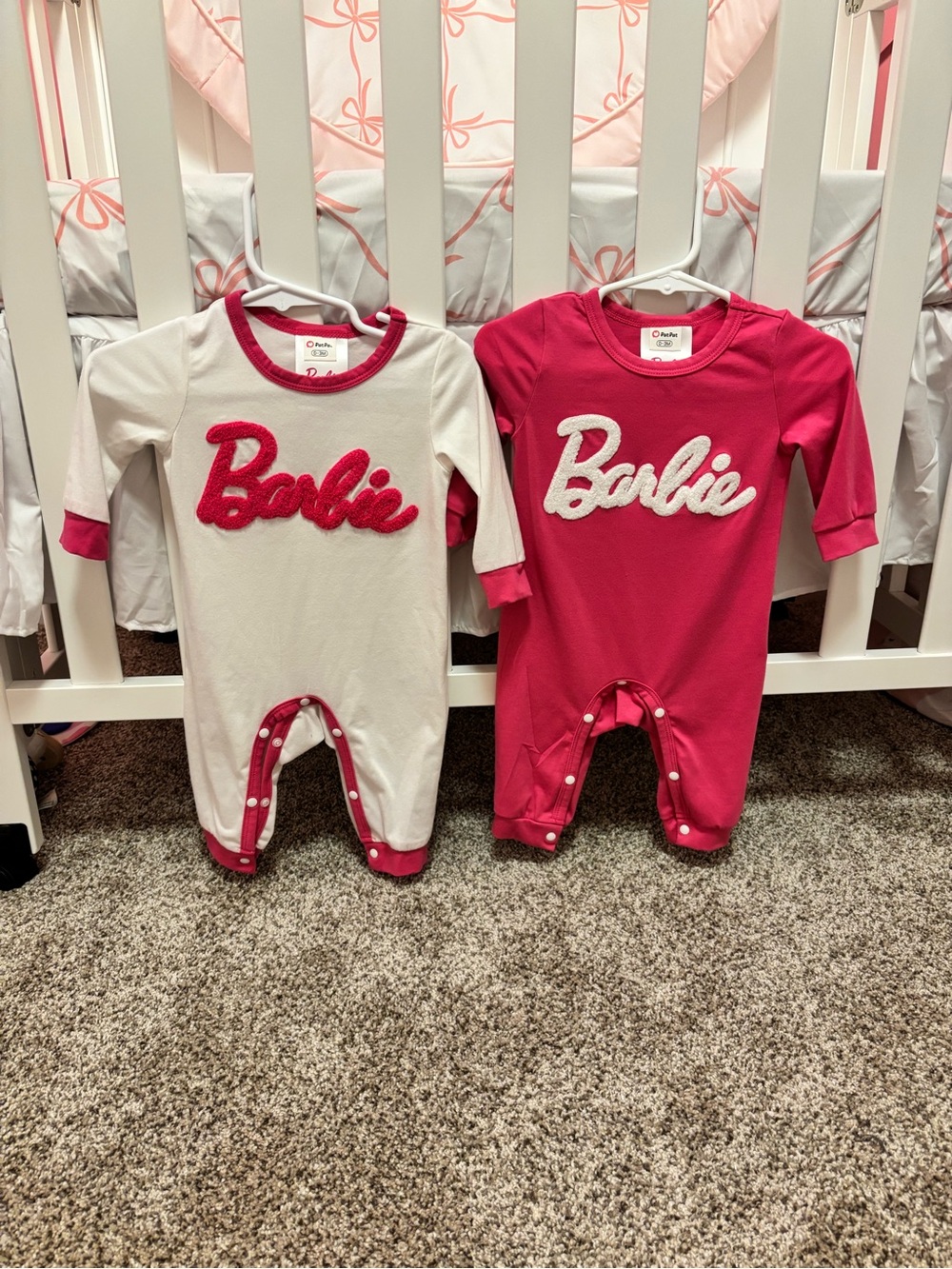 Barbie Pink & White Logo Snap Rompers - 2-Pack